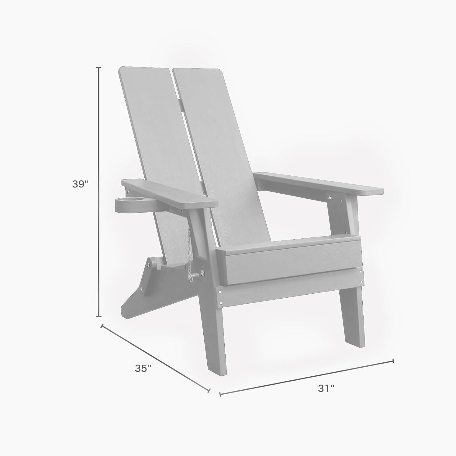 Krikacy Modern Folding Adirondack Chair, All-Weather HIPS Plastic Outdoor Lounge with Cup Holder, Stackable Resin Patio Chair for Fire Pit, Garden, Deck & Backyard Seating (Gray)