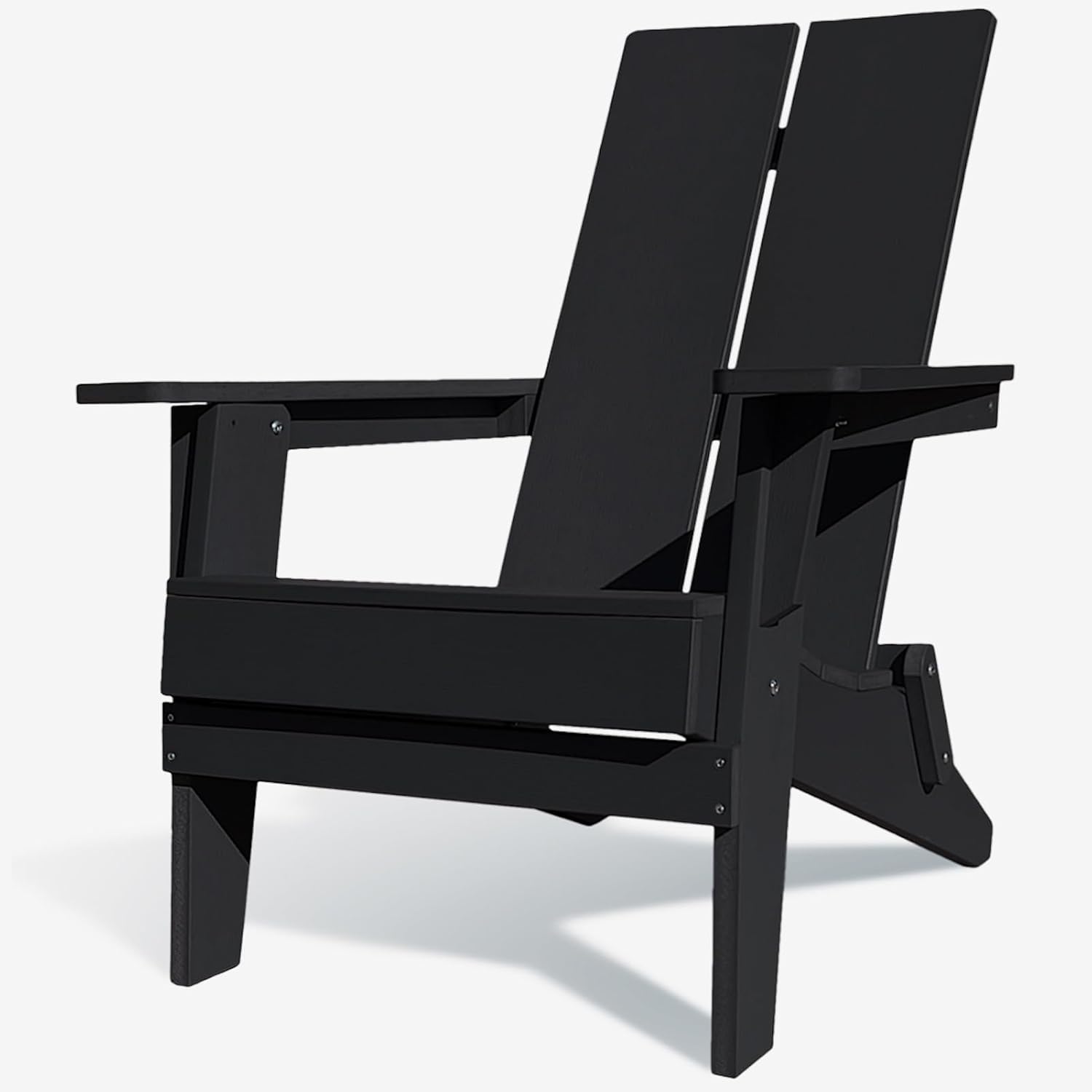 Krikacy Modern Folding Adirondack Chair, All-Weather HIPS Plastic Outdoor Lounge with Cup Holder, Stackable Resin Patio Chair for Fire Pit, Garden, Deck & Backyard Seating (Gray)