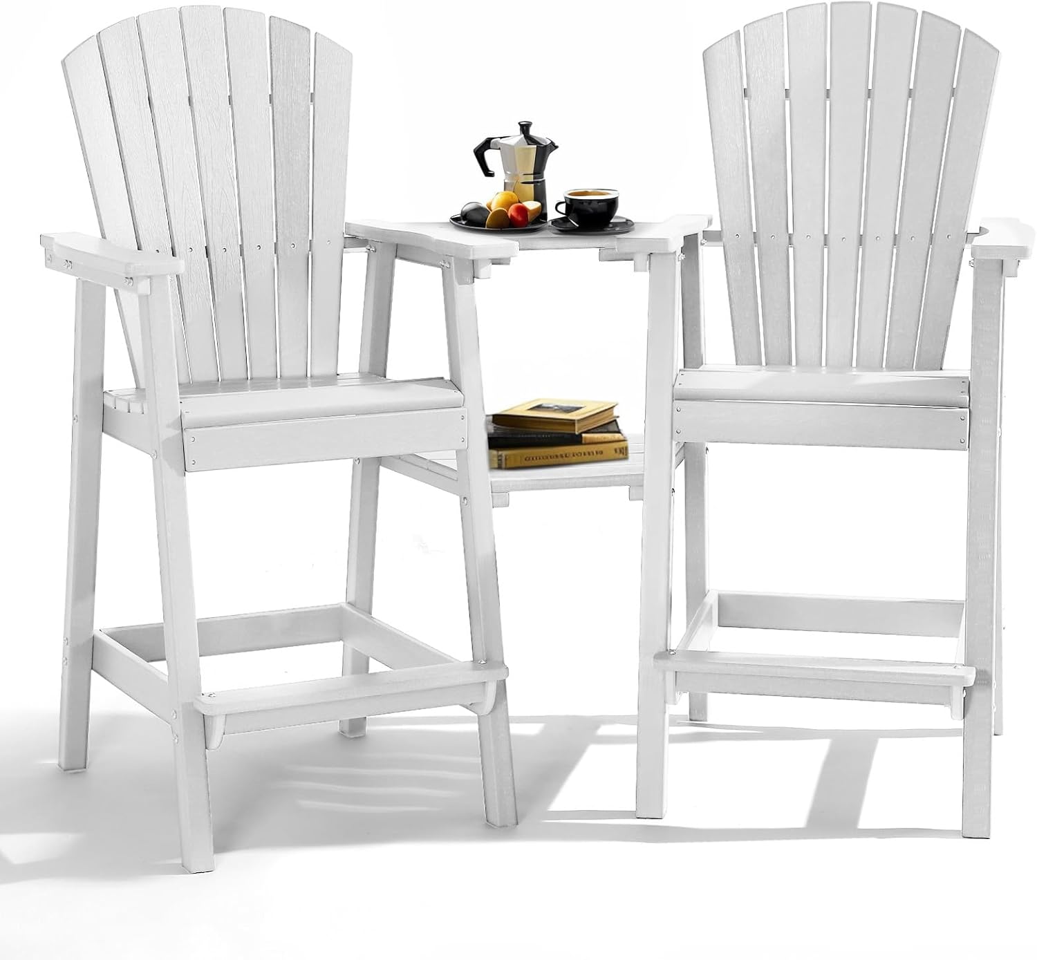 PASAMIC Tall Adirondack Chairs Set of 2, All-Weather HDPE Patio Chairs with Double Connecting Trays, Bar Height Heavy-Duty Outdoor Chairs for Garden, Backyard, Balcony, Blue