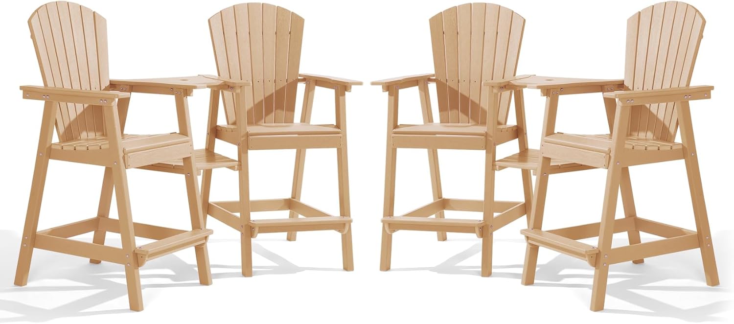 PASAMIC Tall Adirondack Chairs Set of 2, All-Weather HDPE Patio Chairs with Double Connecting Trays, Bar Height Heavy-Duty Outdoor Chairs for Garden, Backyard, Balcony, Blue