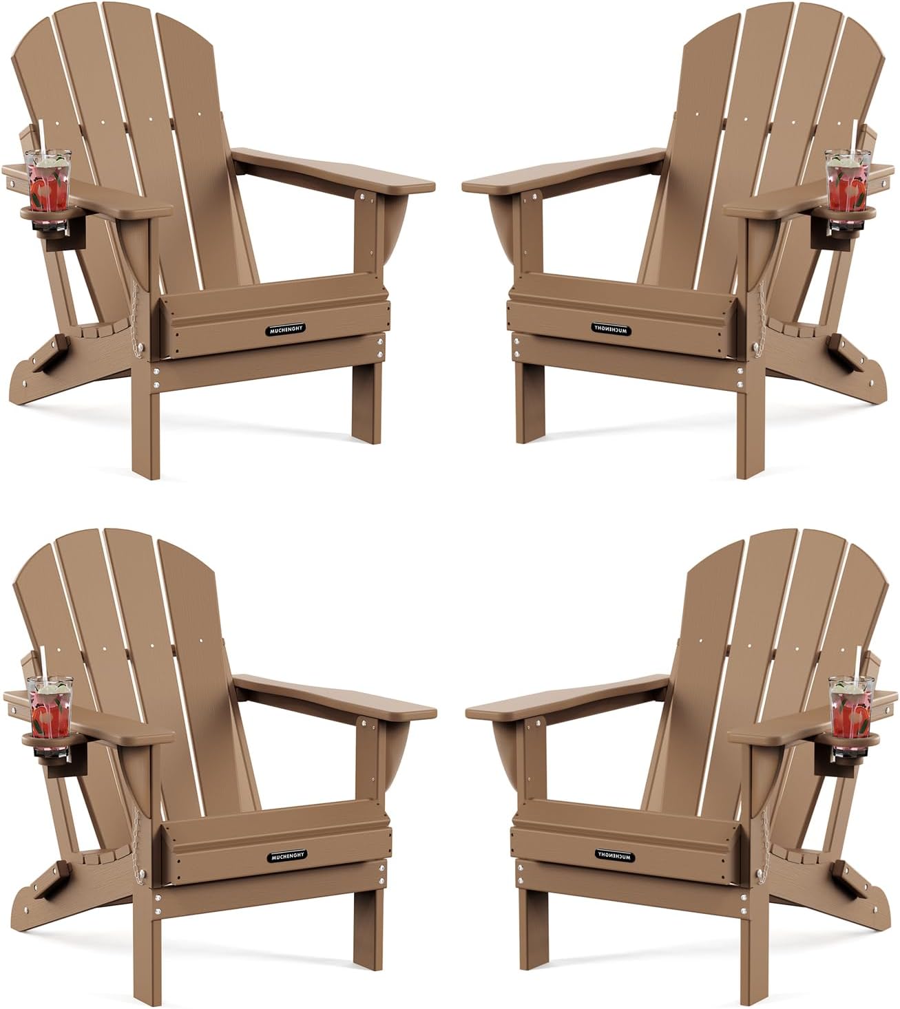 MUCHENGHY Folding Adirondack Chairs, Patio Chairs, Lawn Chairs, Outdoor Chair, Adirondack Chair Plastic, Fire Pit, Weather Resistant with Cup Holder for Deck, Backyard, Garden(Gray)