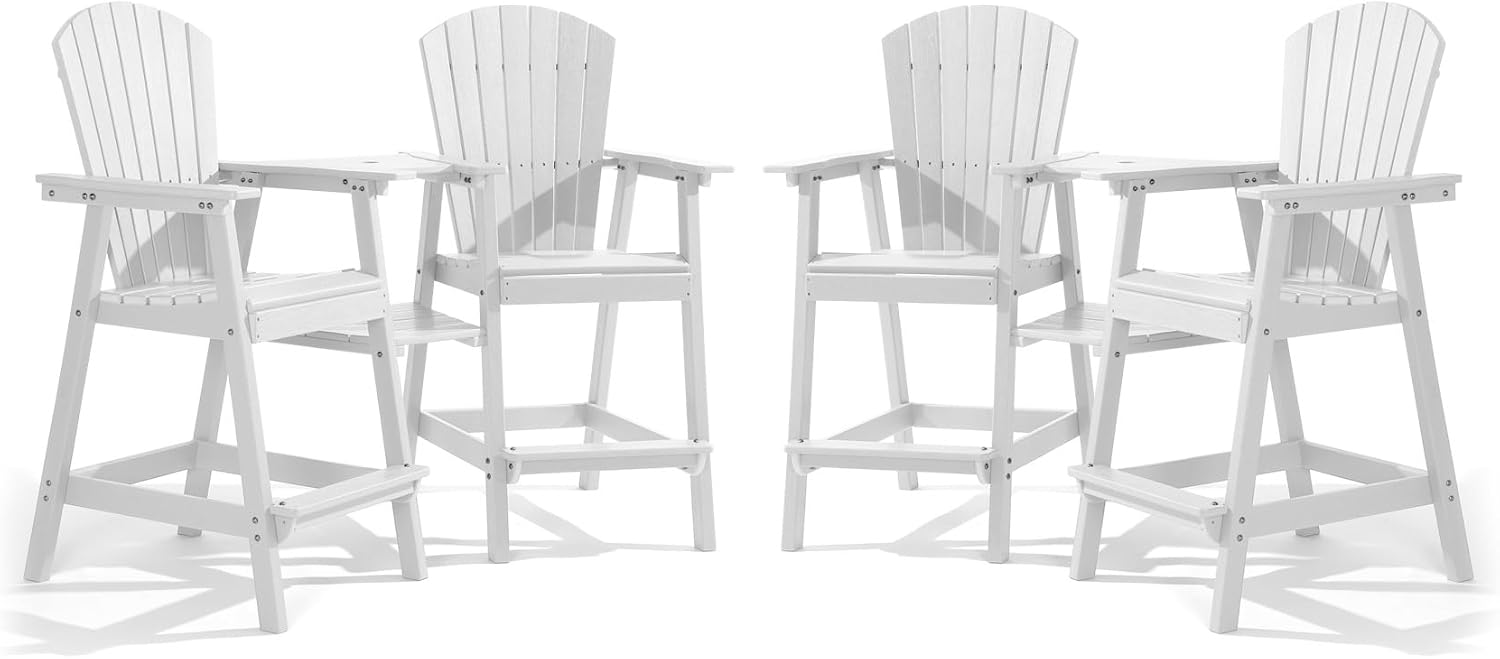 PASAMIC Tall Adirondack Chairs Set of 2, All-Weather HDPE Patio Chairs with Double Connecting Trays, Bar Height Heavy-Duty Outdoor Chairs for Garden, Backyard, Balcony, Blue