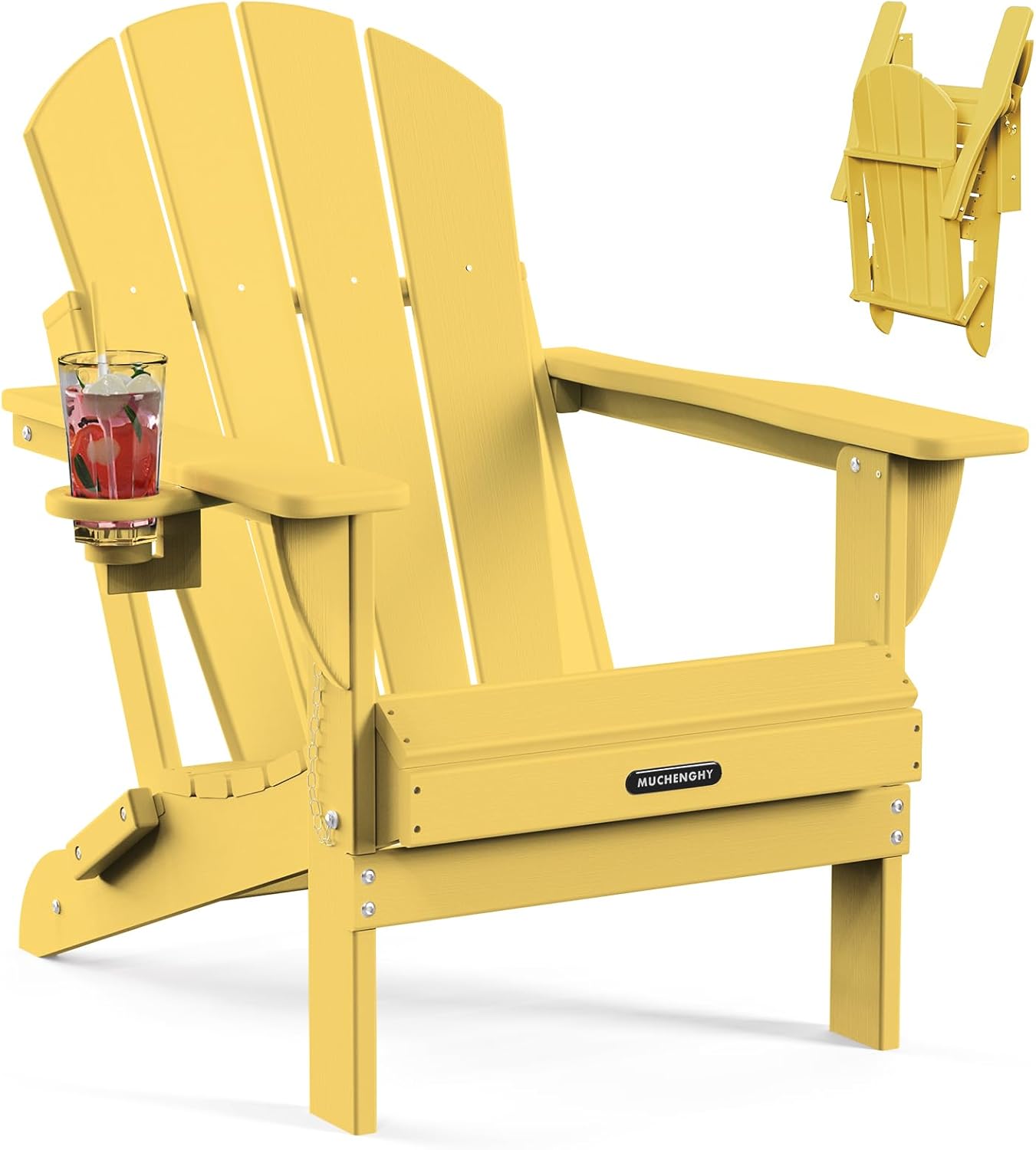 MUCHENGHY Folding Adirondack Chairs, Patio Chairs, Lawn Chairs, Outdoor Chair, Adirondack Chair Plastic, Fire Pit, Weather Resistant with Cup Holder for Deck, Backyard, Garden(Gray)