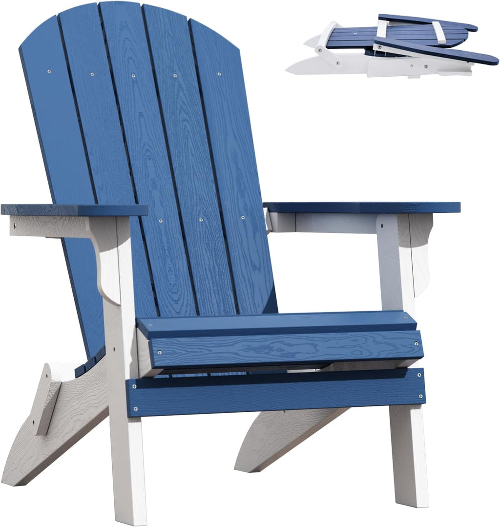 SOMRXO Foldable Adirondack Chair - HDPE Adirondack Patio Chairs,All-Weather Resistant Outdoor Fire Pit Chairs, Durable Composite Plastic Chair for Patio,Garden & Gatherings(White & Orange)