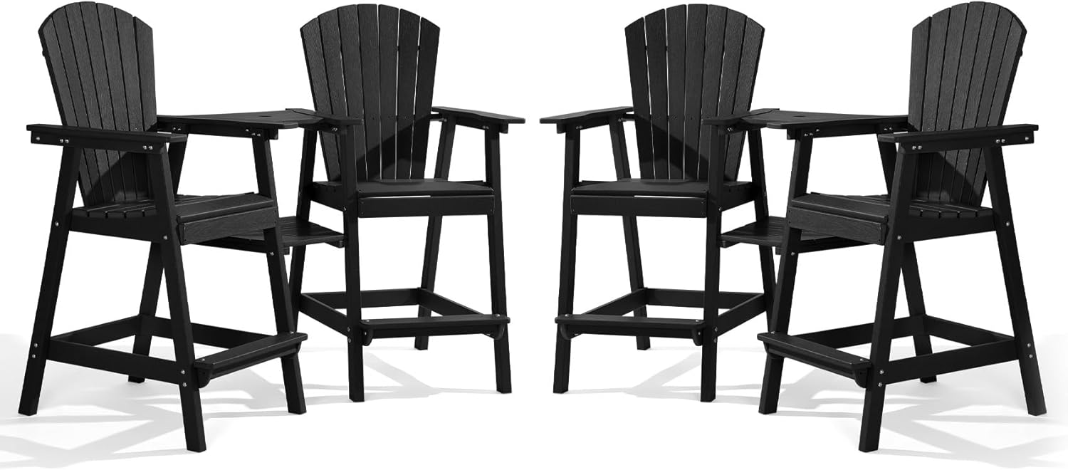 PASAMIC Tall Adirondack Chairs Set of 2, All-Weather HDPE Patio Chairs with Double Connecting Trays, Bar Height Heavy-Duty Outdoor Chairs for Garden, Backyard, Balcony, Blue