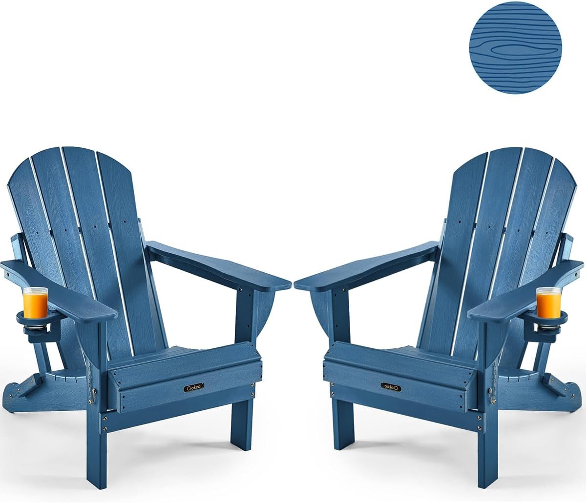 Ciokea Folding Adirondack Chair Wood Texture, Patio Adirondack Chair Weather Resistant, Plastic Fire Pit Chair with Cup Holder, Lawn Chair for Outdoor Porch Garden Backyard Deck (Teak)