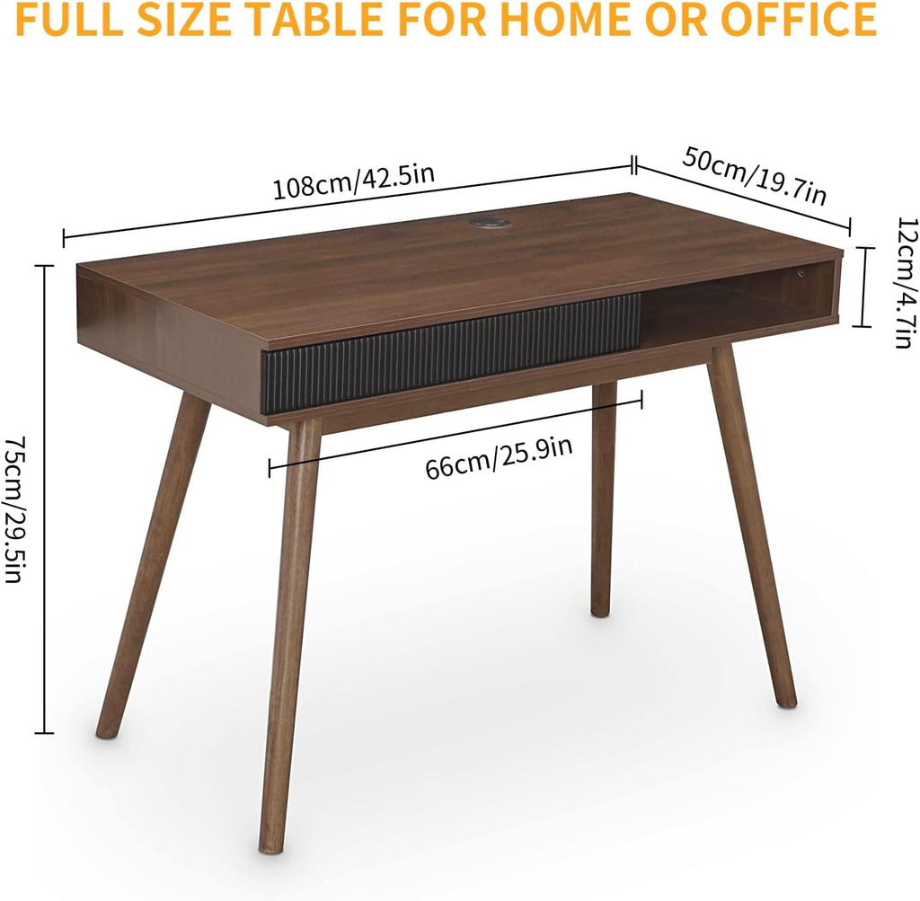 Artswish Mid Century Modern Office Desk with Drawer - Simple Writing Desk for Home Office, Walnut