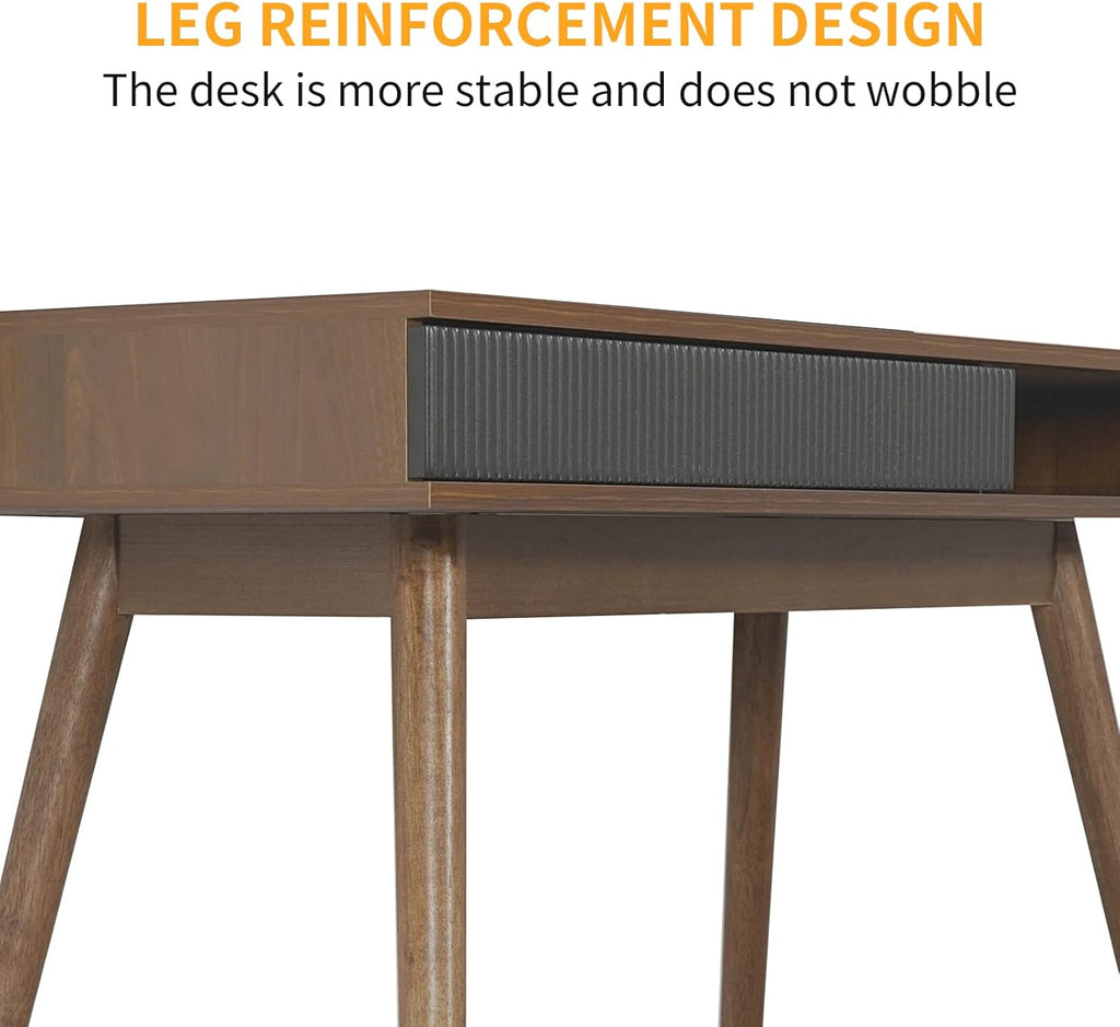 Artswish Mid Century Modern Office Desk with Drawer - Simple Writing Desk for Home Office, Walnut