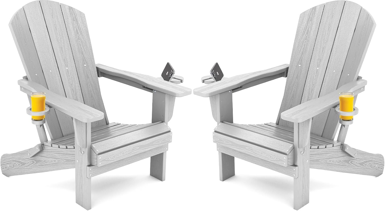 SERWALL Folding Adirondack Chair, HDPE Adirondack Chairs Set of 2, Plastic Outdoor Chairs- Looks Exactly Like Real Wood- Navy