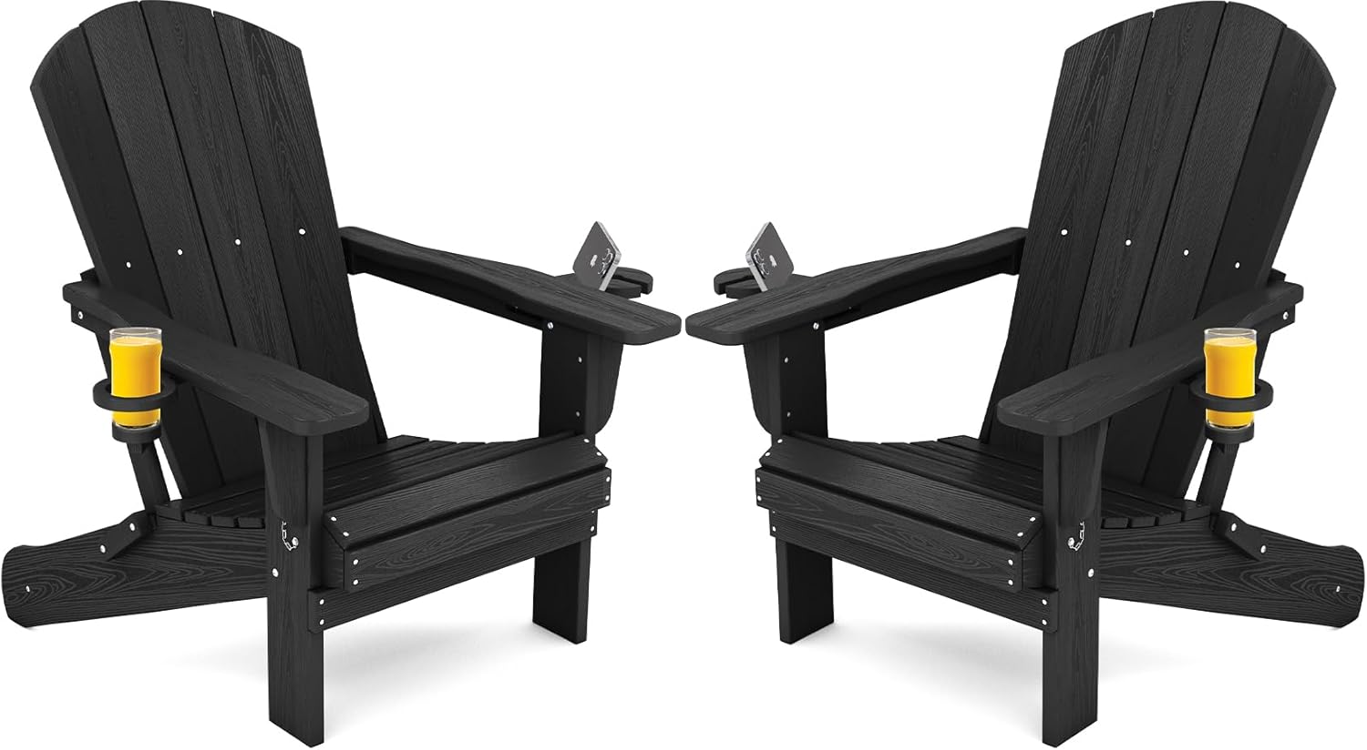 SERWALL Folding Adirondack Chair, HDPE Adirondack Chairs Set of 2, Plastic Outdoor Chairs- Looks Exactly Like Real Wood- Navy