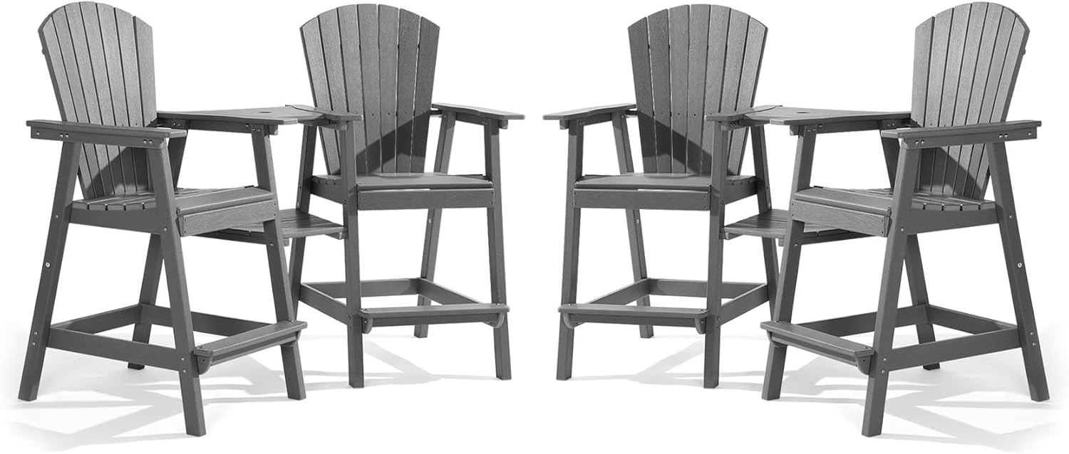 PASAMIC Tall Adirondack Chairs Set of 2, All-Weather HDPE Patio Chairs with Double Connecting Trays, Bar Height Heavy-Duty Outdoor Chairs for Garden, Backyard, Balcony, Blue