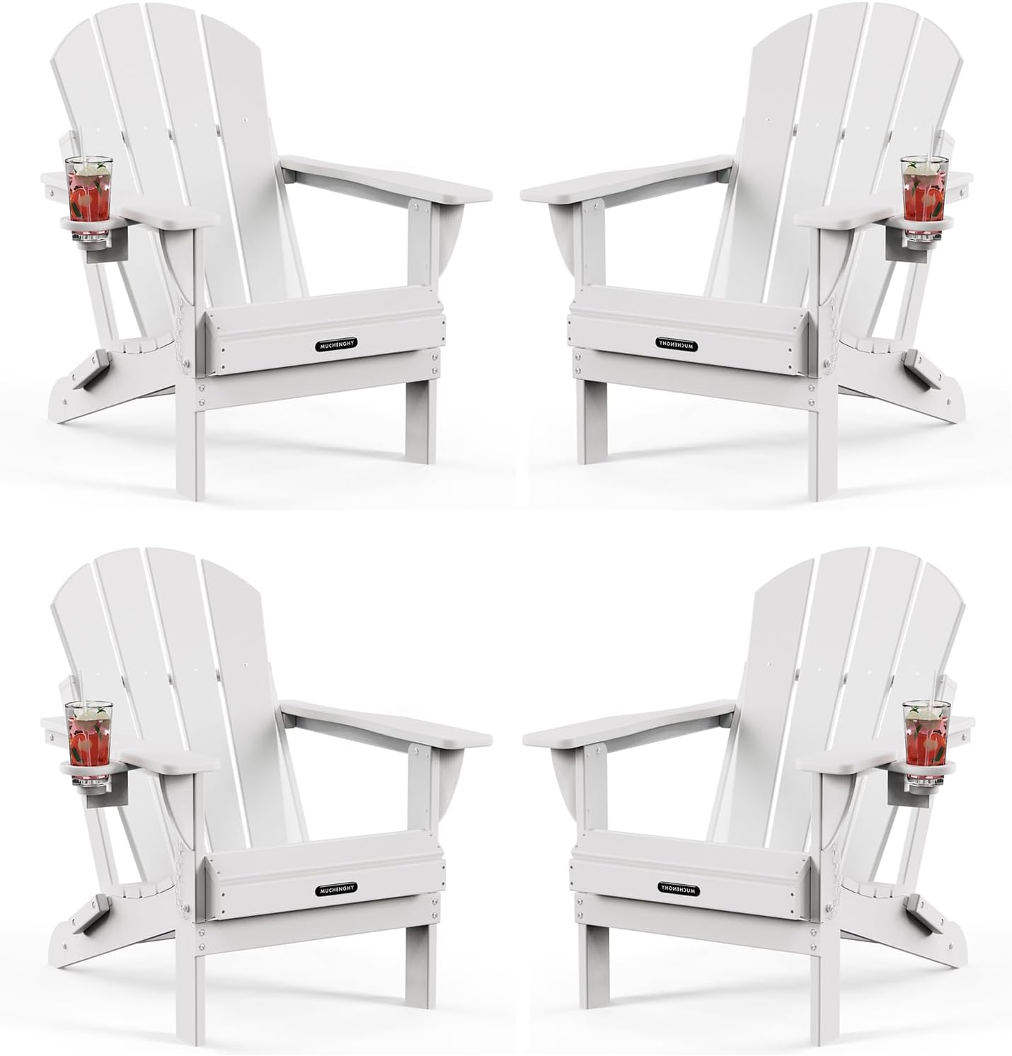 MUCHENGHY Folding Adirondack Chairs, Patio Chairs, Lawn Chairs, Outdoor Chair, Adirondack Chair Plastic, Fire Pit, Weather Resistant with Cup Holder for Deck, Backyard, Garden(Gray)