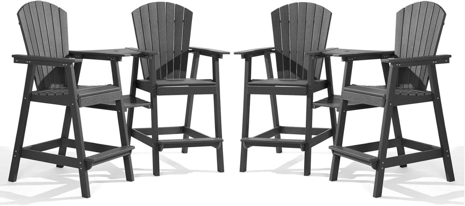 PASAMIC Tall Adirondack Chairs Set of 2, All-Weather HDPE Patio Chairs with Double Connecting Trays, Bar Height Heavy-Duty Outdoor Chairs for Garden, Backyard, Balcony, Blue