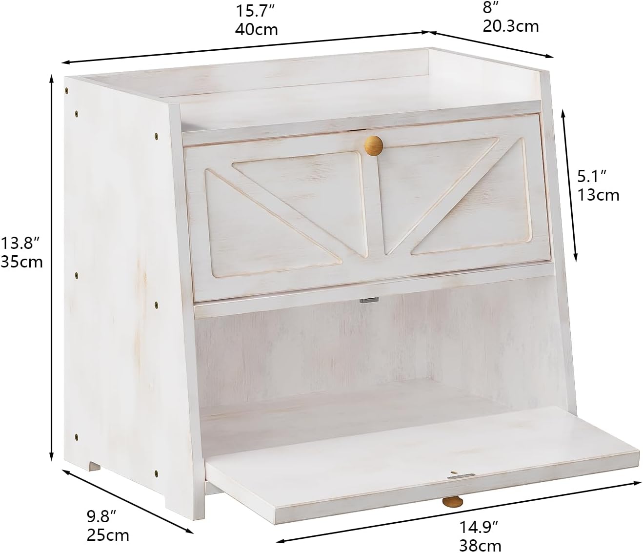 Trironsun Vintage Double Layer Bread Box for Kitchen Counter Bamboo Bread Storage Container Large Capacity Bread Storage Bin (Antique White)