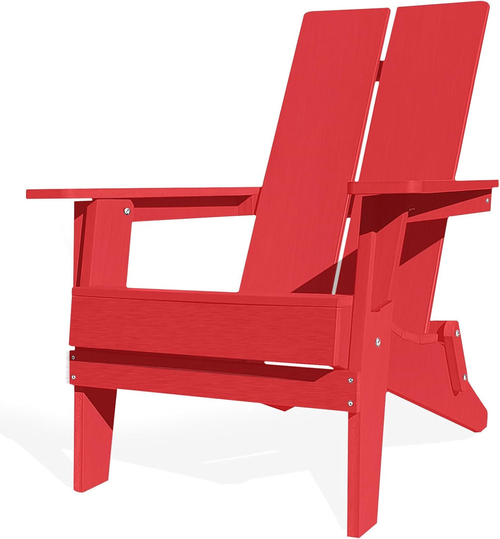 Krikacy Modern Folding Adirondack Chair, All-Weather HIPS Plastic Outdoor Lounge with Cup Holder, Stackable Resin Patio Chair for Fire Pit, Garden, Deck & Backyard Seating (Gray)