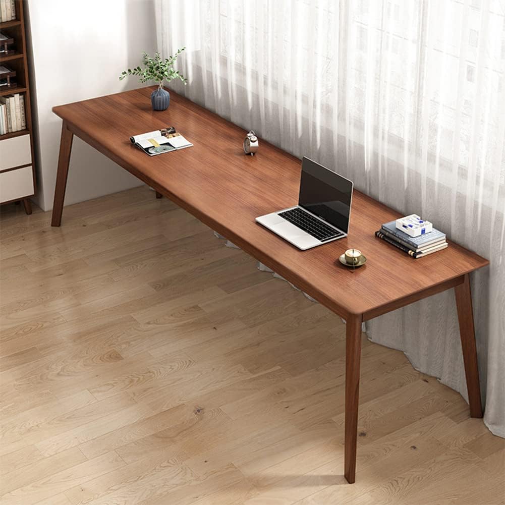 NELYE Mid-Century Long Desk Table - 63" Simple Modern Extra Long 2-Person Wood Computer Workstation for Home Office Work in Walnut, 63" W x 20" D