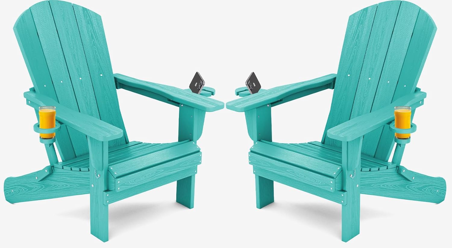 SERWALL Folding Adirondack Chair, HDPE Adirondack Chairs Set of 2, Plastic Outdoor Chairs- Looks Exactly Like Real Wood- Navy