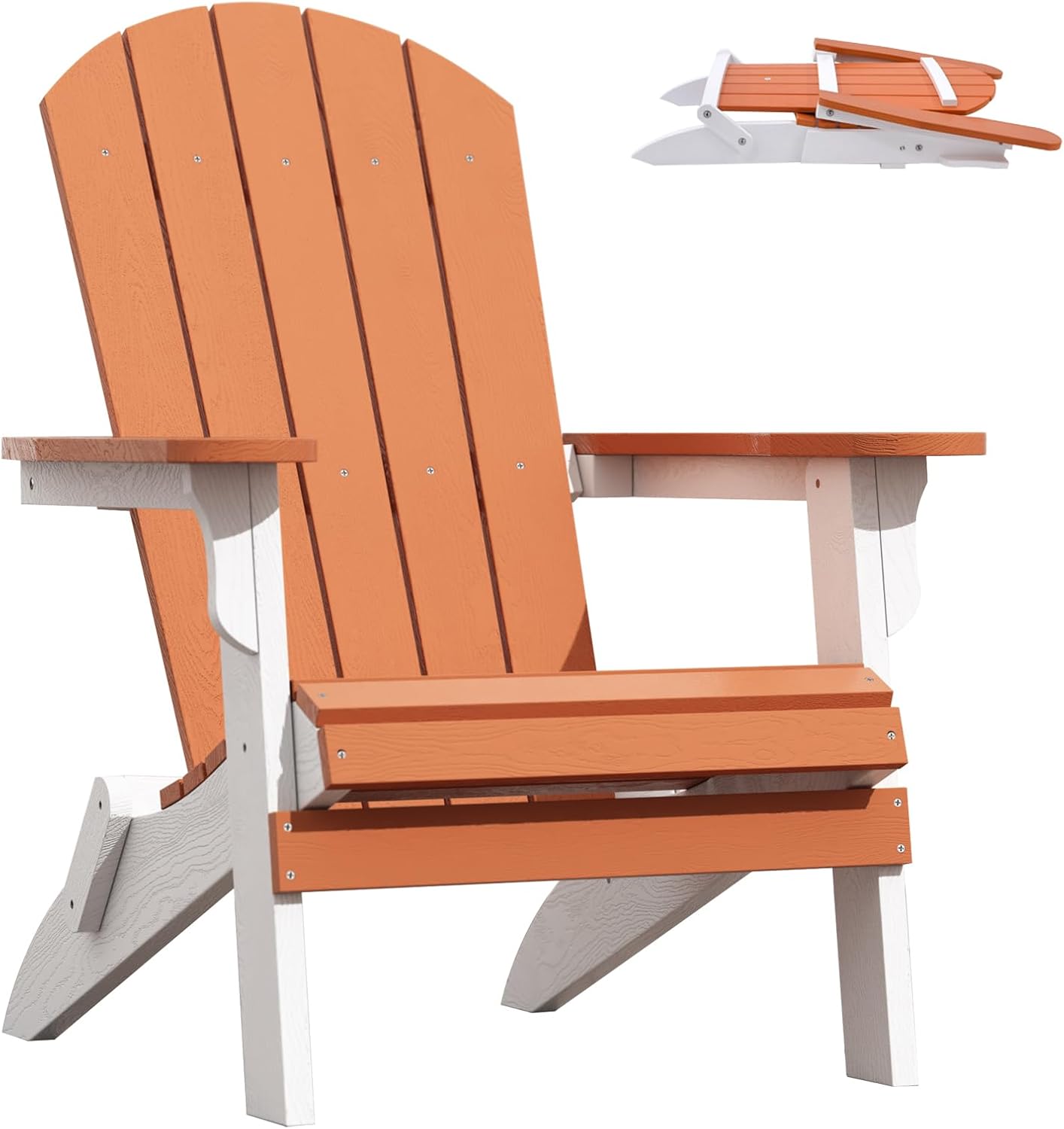 SOMRXO Foldable Adirondack Chair - HDPE Adirondack Patio Chairs,All-Weather Resistant Outdoor Fire Pit Chairs, Durable Composite Plastic Chair for Patio,Garden & Gatherings(White & Orange)