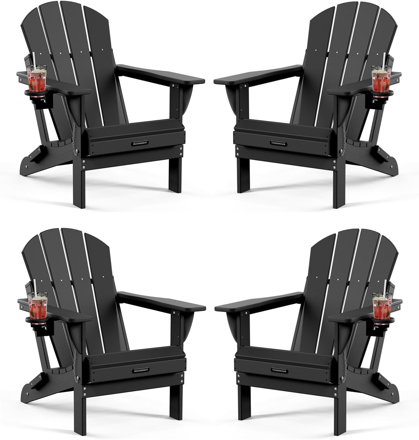 MUCHENGHY Folding Adirondack Chairs, Patio Chairs, Lawn Chairs, Outdoor Chair, Adirondack Chair Plastic, Fire Pit, Weather Resistant with Cup Holder for Deck, Backyard, Garden(Gray)