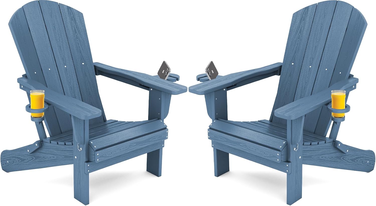 SERWALL Folding Adirondack Chair, HDPE Adirondack Chairs Set of 2, Plastic Outdoor Chairs- Looks Exactly Like Real Wood- Navy