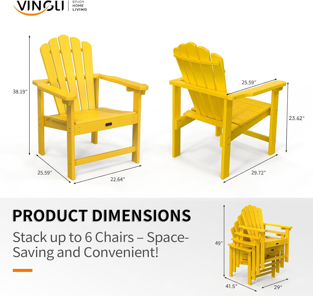 VINGLI Plastic Folding Adirondack Chair with Cup Holder, 100% Recyclable HDPE Material, 380lb Weight Capacity for Outdoor Pool Patio Lounge Chair Lawn Furniture Fire Pit, 1 Pack, Lemon Yellow