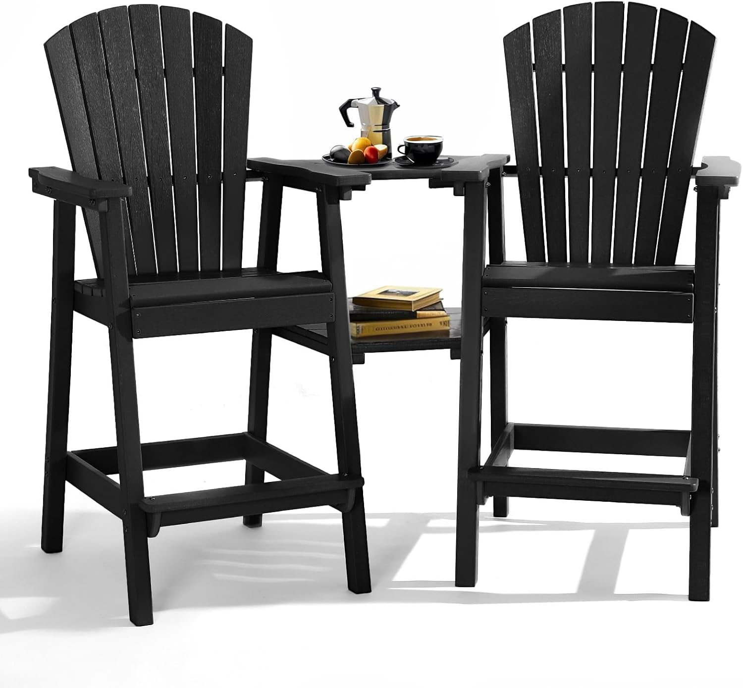PASAMIC Tall Adirondack Chairs Set of 2, All-Weather HDPE Patio Chairs with Double Connecting Trays, Bar Height Heavy-Duty Outdoor Chairs for Garden, Backyard, Balcony, Blue