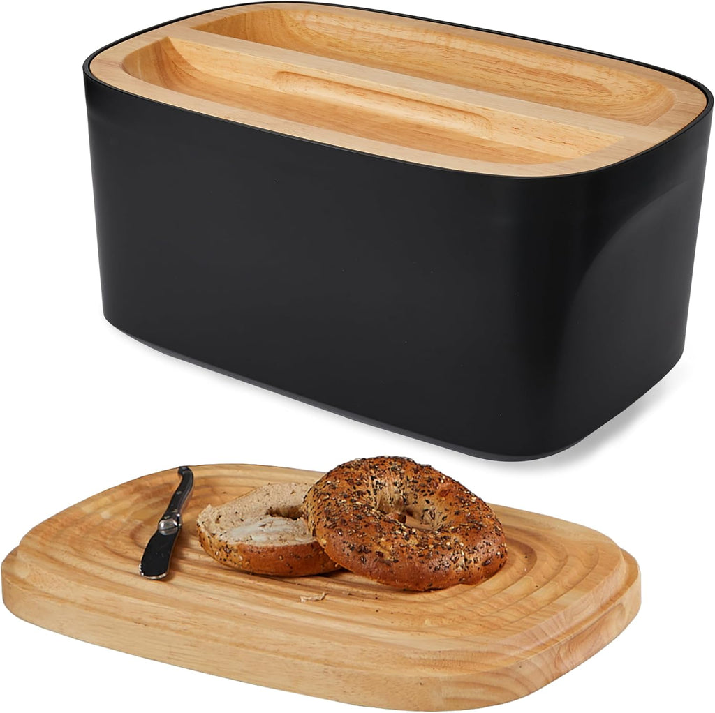 Sonder Los Angeles Union Large Bread Box | Fits Full Sourdough Loaves and More | Breadbox with Cutting Board | Homemade Bread Bin Storage Container | 14.25x9.25x7 in | White