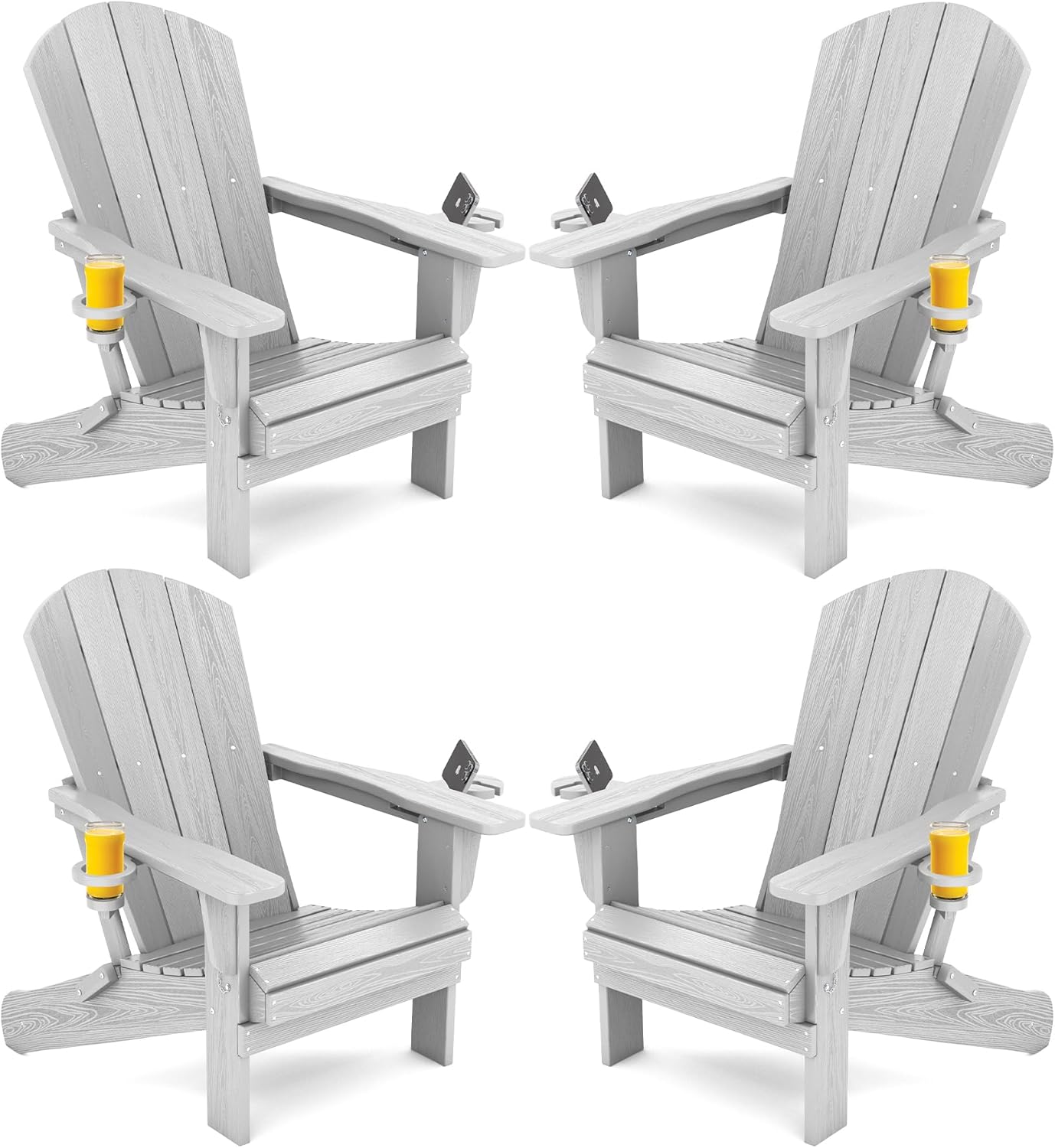 SERWALL Folding Adirondack Chair, HDPE Adirondack Chairs Set of 2, Plastic Outdoor Chairs- Looks Exactly Like Real Wood- Navy