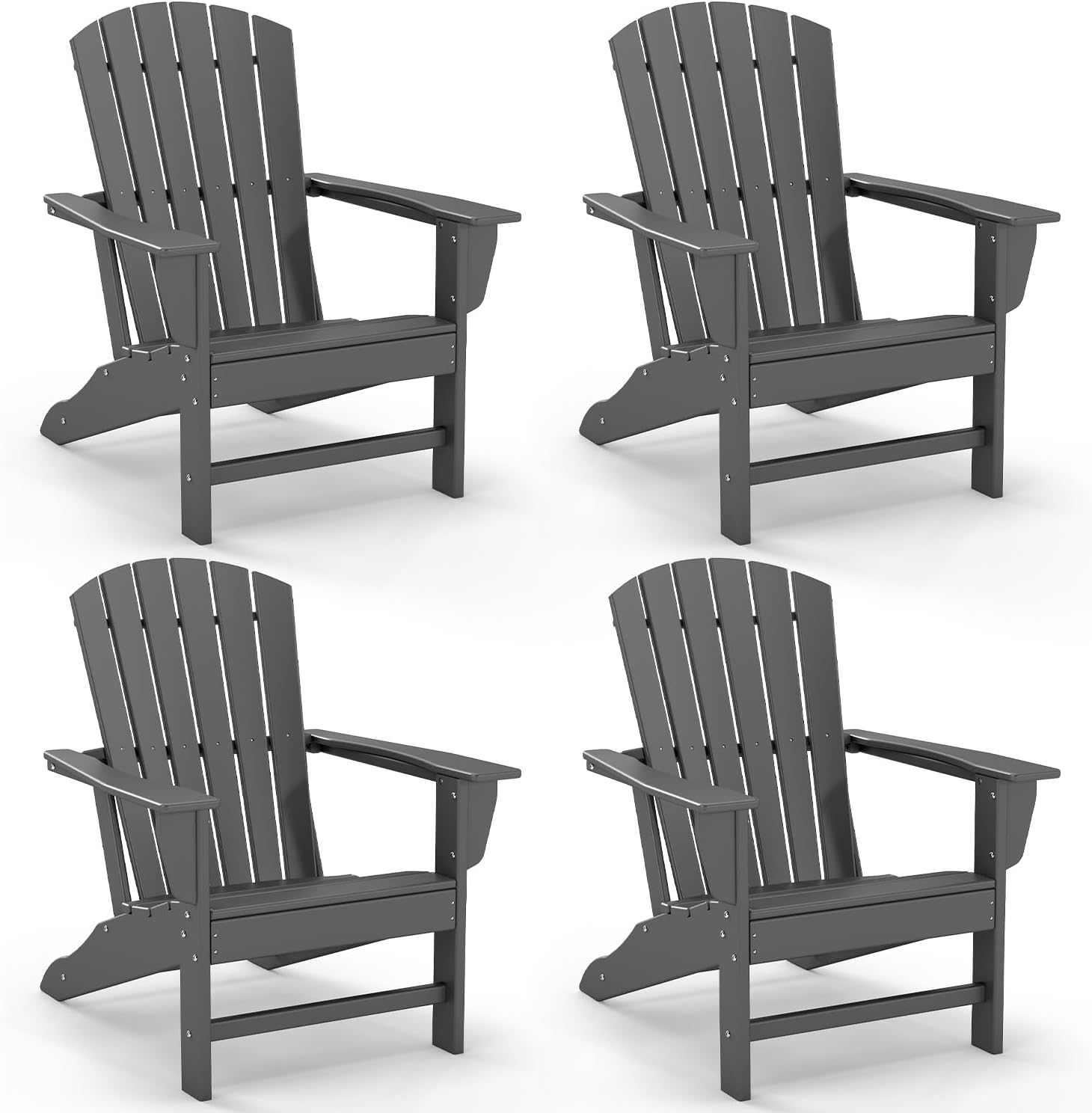 GREENVINES Adirondack Chairs Set of 4 | HDPE Plastic | Oversized Fire Pit Chair | All Weather | Grey | Poly Lumber | for Outdoor Deck Backyard Patio Garden