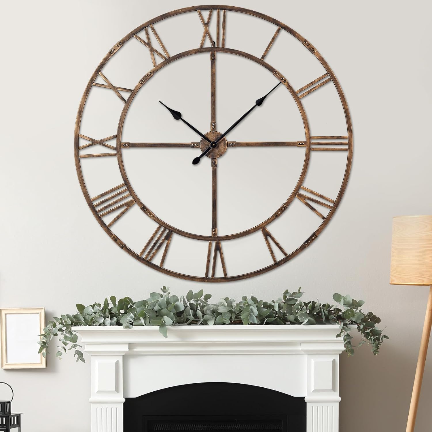 Ohweog Extra Large 40 Inch Wall Clock for Living Room Decor – Silent Non-Ticking Modern Farmhouse Wall Clock, Oversized Decorative Metal Roman Numeral Clock, Black