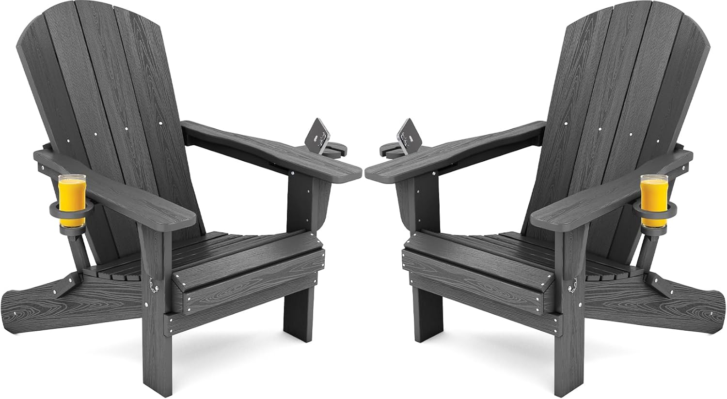 SERWALL Folding Adirondack Chair, HDPE Adirondack Chairs Set of 2, Plastic Outdoor Chairs- Looks Exactly Like Real Wood- Navy