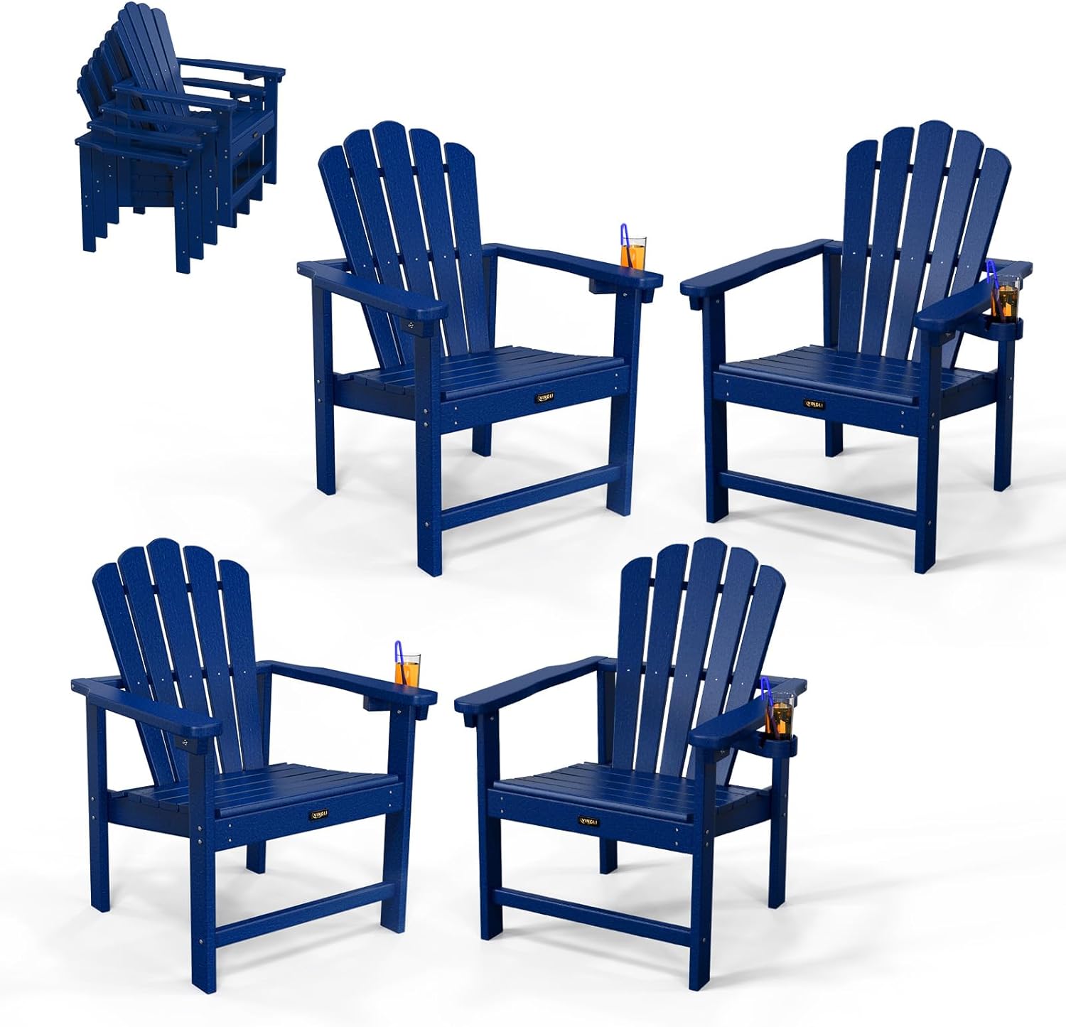 VINGLI Plastic Folding Adirondack Chair with Cup Holder, 100% Recyclable HDPE Material, 380lb Weight Capacity for Outdoor Pool Patio Lounge Chair Lawn Furniture Fire Pit, 1 Pack, Lemon Yellow