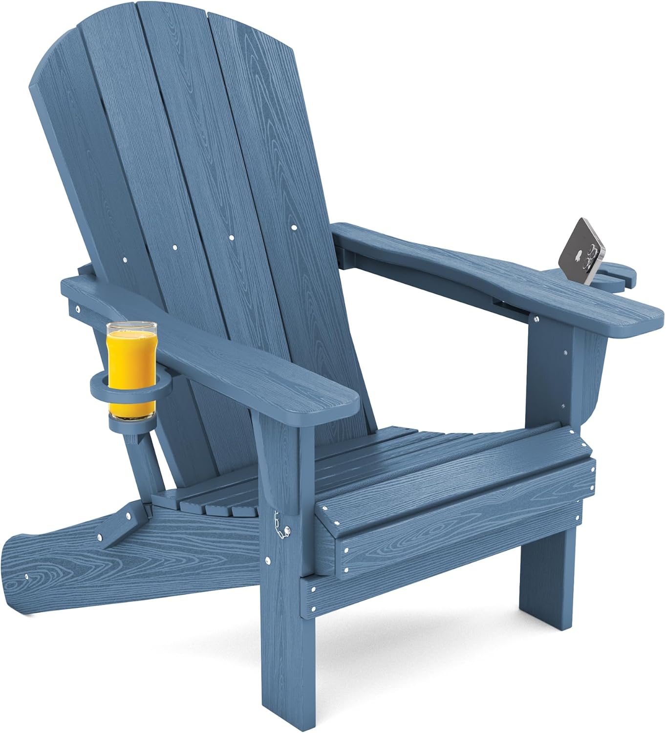 SERWALL Folding Adirondack Chair, HDPE Adirondack Chairs Set of 2, Plastic Outdoor Chairs- Looks Exactly Like Real Wood- Navy