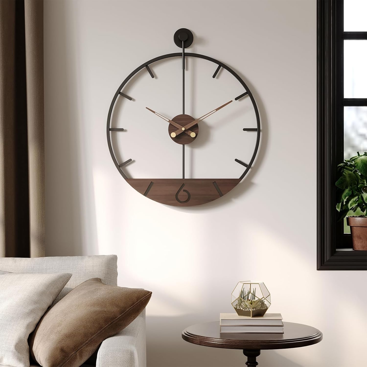 Cuspin Large Wall Clock for Living Room Decor, 30 Inch Decorative Wall Clocks Battery-Operated Silent Non Ticking Metal Modern Black Round Clock Arabic Numerals
