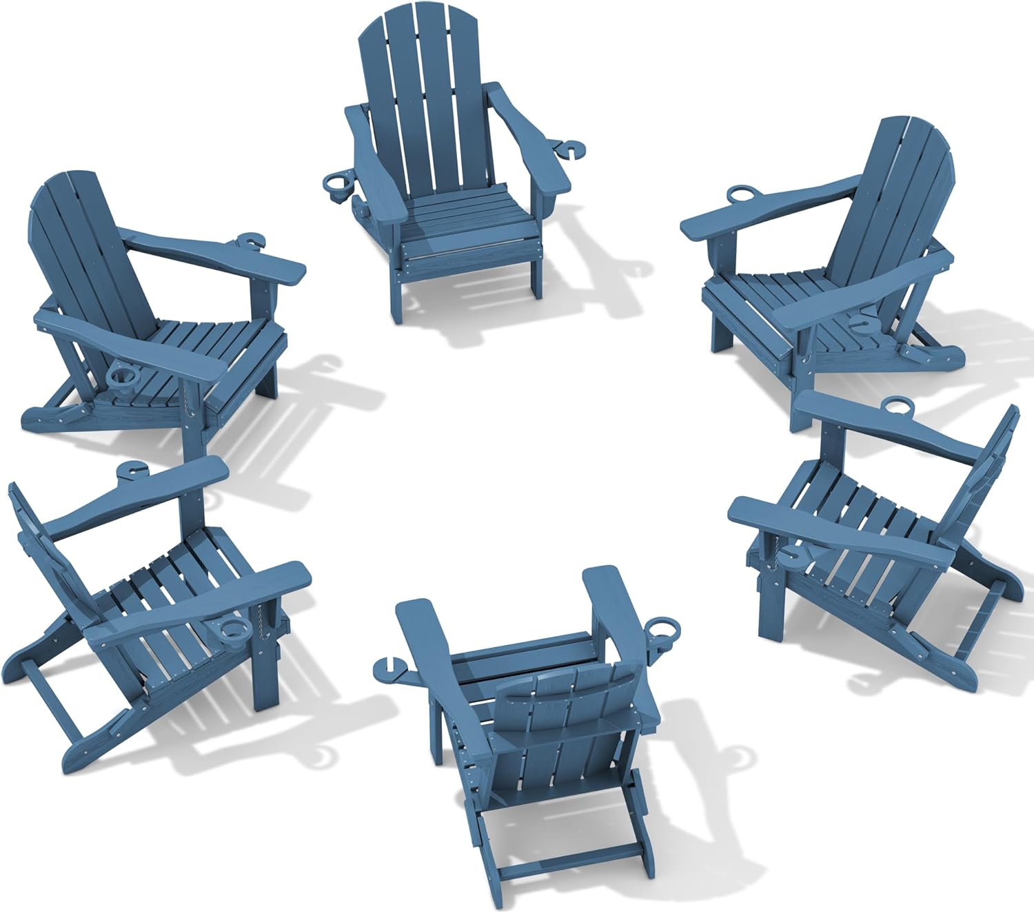 SERWALL Folding Adirondack Chair, HDPE Adirondack Chairs Set of 2, Plastic Outdoor Chairs- Looks Exactly Like Real Wood- Navy