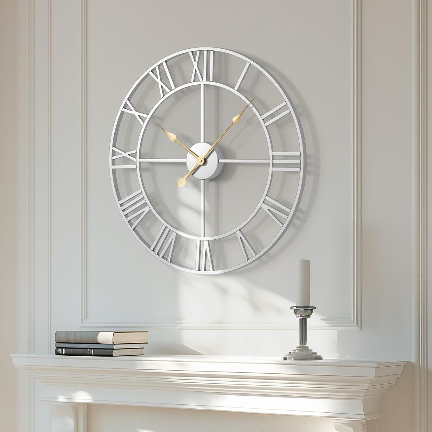 Cuspin Large Wall Clock for Living Room Decor, 30 Inch Decorative Wall Clocks Battery-Operated Silent Non Ticking Metal Modern Black Round Clock Arabic Numerals