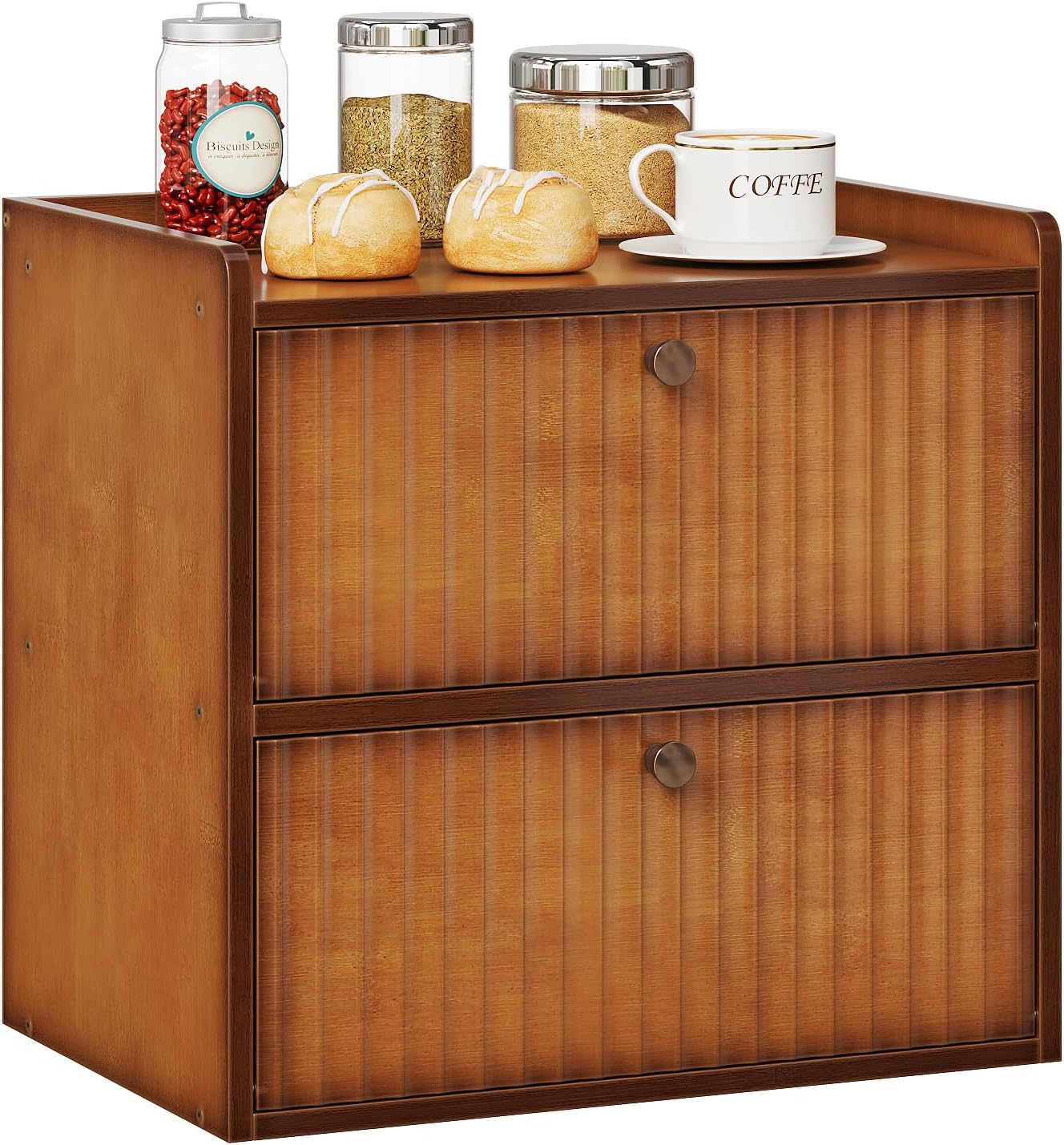 Trironsun Rustic Bread Box for Kitchen Countertop Bamboo Bread Storage Container Bin Double Layer BreadBox Farmhouse Large Capacity Food Organizer (Natural Bamboo)