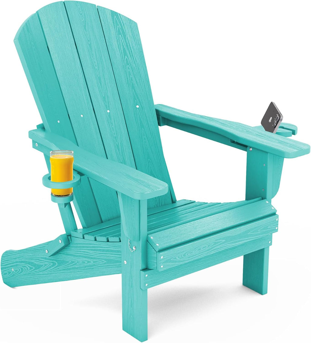SERWALL Folding Adirondack Chair, HDPE Adirondack Chairs Set of 2, Plastic Outdoor Chairs- Looks Exactly Like Real Wood- Navy