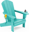 SERWALL Folding Adirondack Chair, HDPE Adirondack Chairs Set of 2, Plastic Outdoor Chairs- Looks Exactly Like Real Wood- Navy