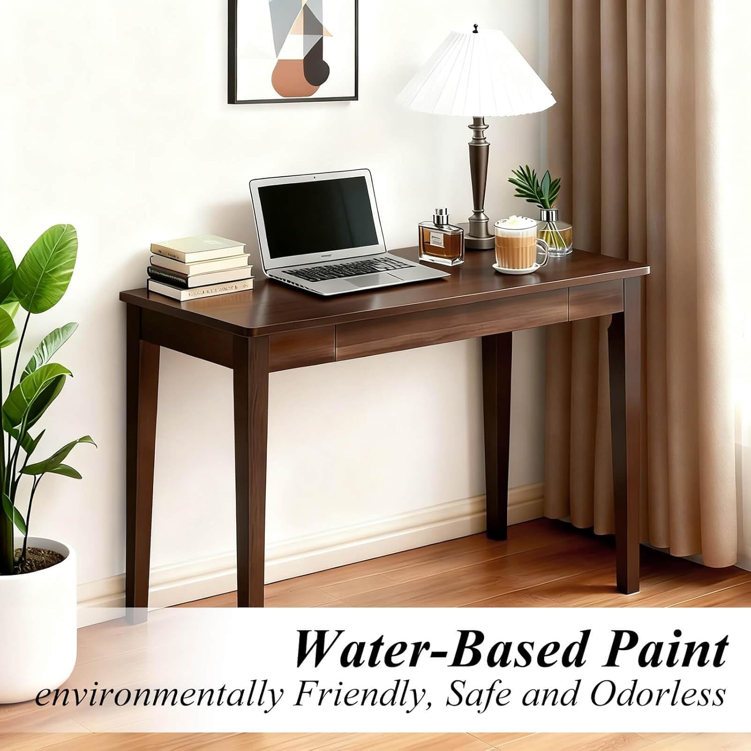 Solid Wood Desk,40" Oak Wooden Desk with Drawers,Mid Century Modern Small Computer Desk with Drawers for Small Spaces Home Office Solid Wood Writing Desk,(Walnut Color-1 Drawers) (Walnut Color)