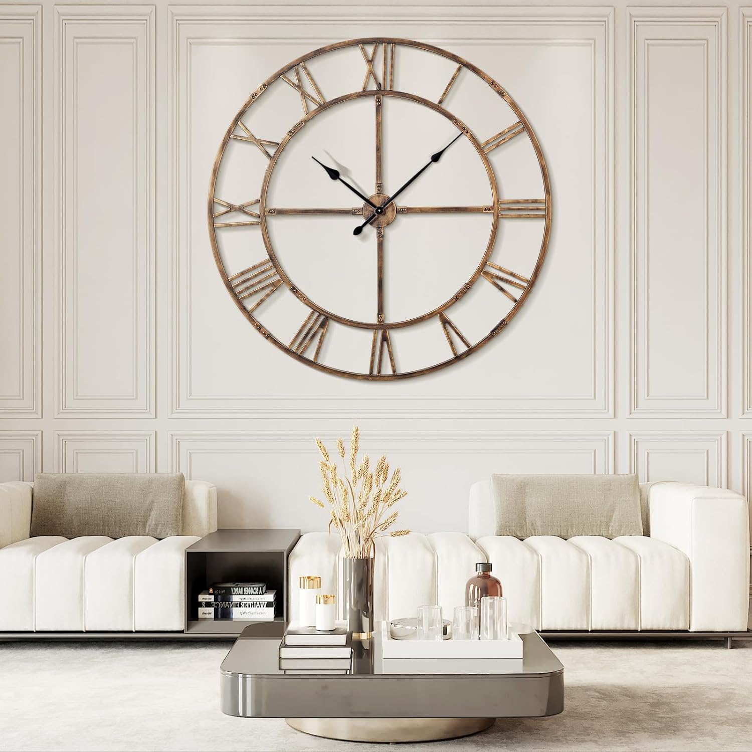 Ohweog Extra Large 40 Inch Wall Clock for Living Room Decor – Silent Non-Ticking Modern Farmhouse Wall Clock, Oversized Decorative Metal Roman Numeral Clock, Black