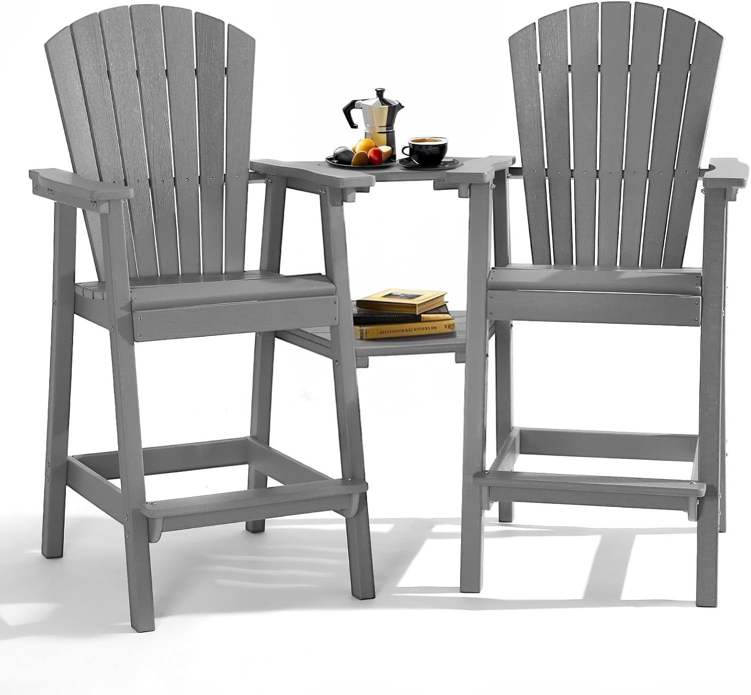 PASAMIC Tall Adirondack Chairs Set of 2, All-Weather HDPE Patio Chairs with Double Connecting Trays, Bar Height Heavy-Duty Outdoor Chairs for Garden, Backyard, Balcony, Blue