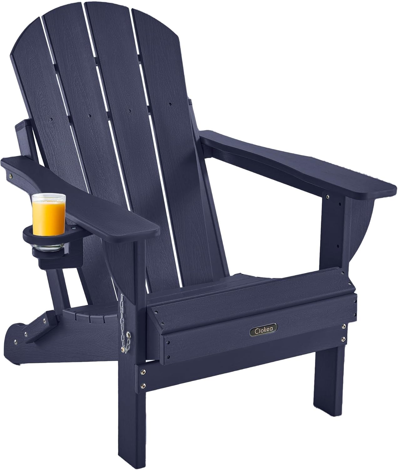 Ciokea Folding Adirondack Chair Wood Texture, Patio Adirondack Chair Weather Resistant, Plastic Fire Pit Chair with Cup Holder, Lawn Chair for Outdoor Porch Garden Backyard Deck (Teak)