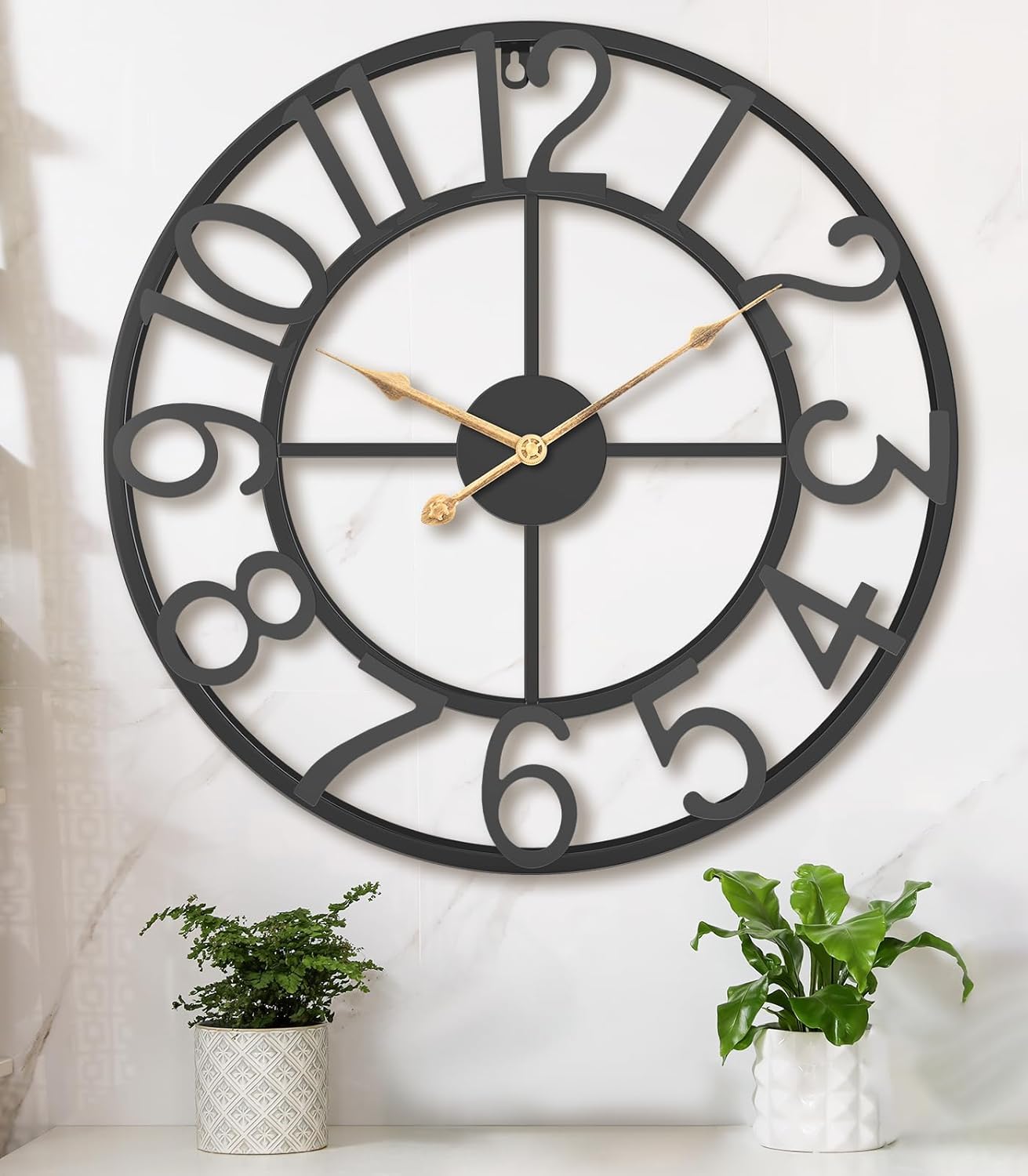 Pytha Sight 30 Inch Extra Large Giant Wall Clock,Oversized Round Silent Vintage Industrial Black Metal Farmhouse Big Roman Numeral Wall Clocks for Living Room,Kitchen,Bedroom Home Decor