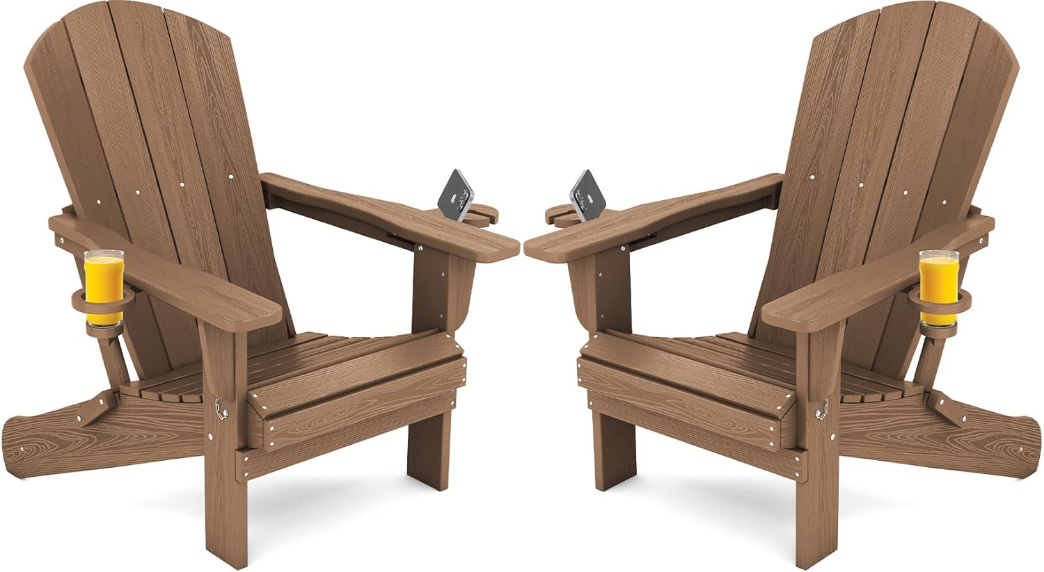 SERWALL Folding Adirondack Chair, HDPE Adirondack Chairs Set of 2, Plastic Outdoor Chairs- Looks Exactly Like Real Wood- Navy
