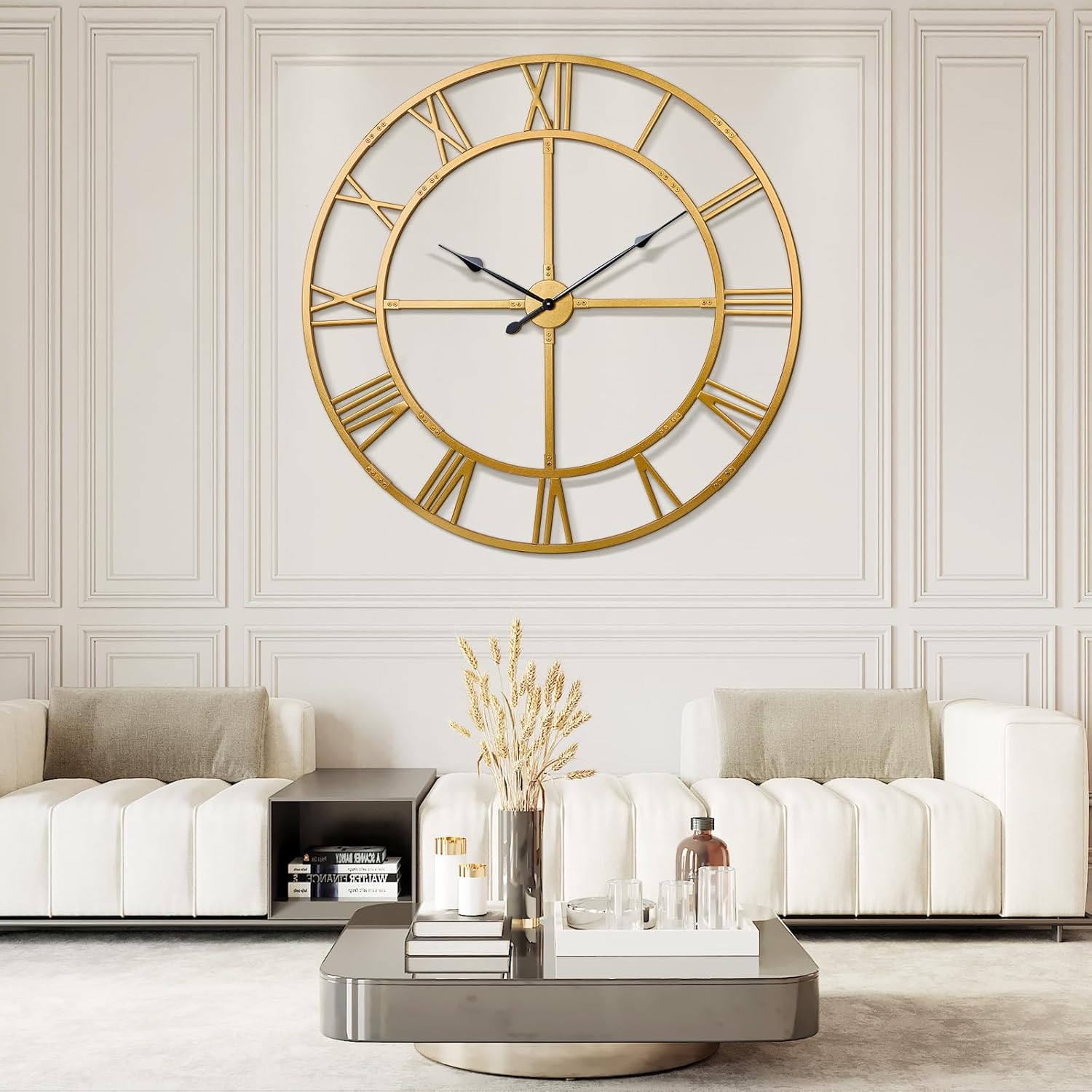 Ohweog Extra Large 40 Inch Wall Clock for Living Room Decor – Silent Non-Ticking Modern Farmhouse Wall Clock, Oversized Decorative Metal Roman Numeral Clock, Black