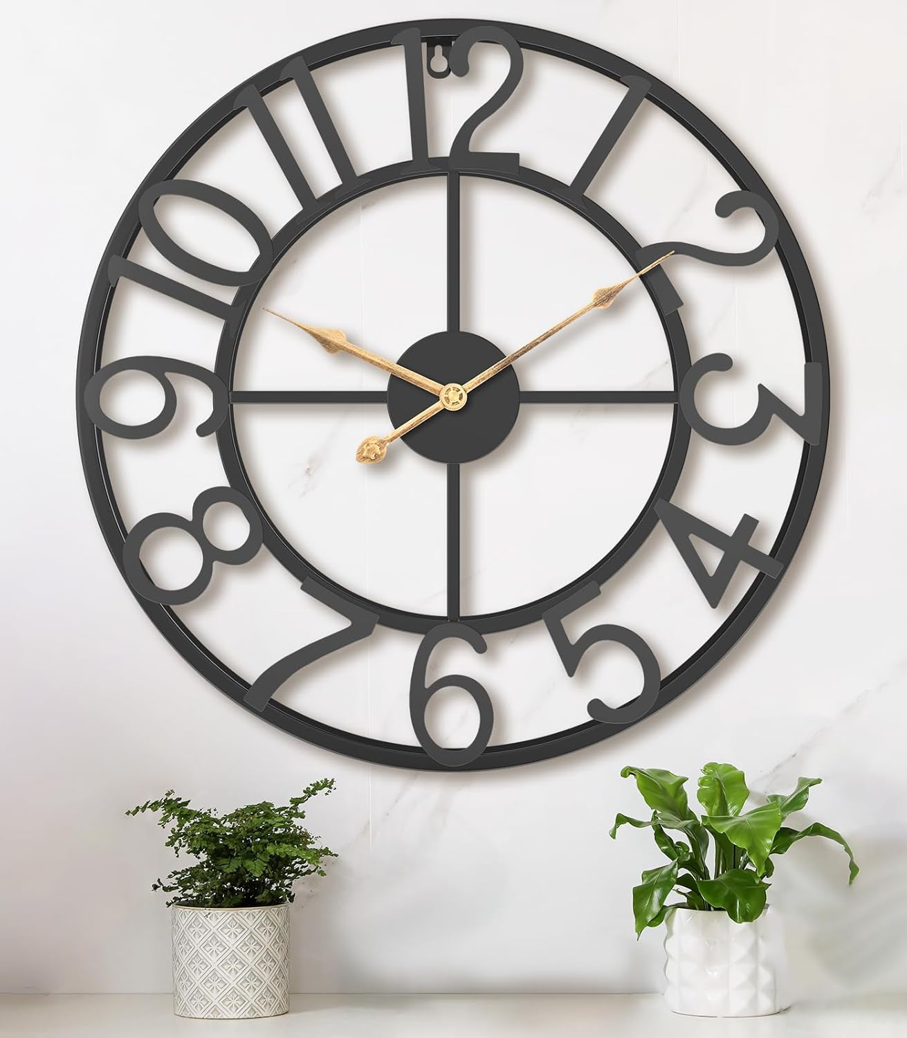 Pytha Sight 30 Inch Extra Large Giant Wall Clock,Oversized Round Silent Vintage Industrial Black Metal Farmhouse Big Roman Numeral Wall Clocks for Living Room,Kitchen,Bedroom Home Decor