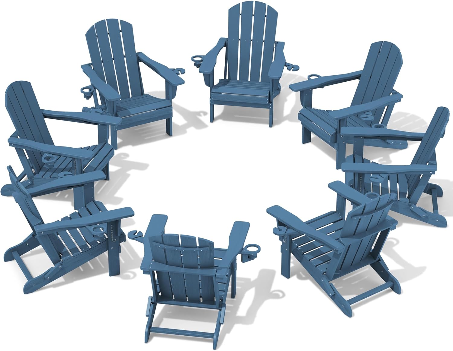 SERWALL Folding Adirondack Chair, HDPE Adirondack Chairs Set of 2, Plastic Outdoor Chairs- Looks Exactly Like Real Wood- Navy