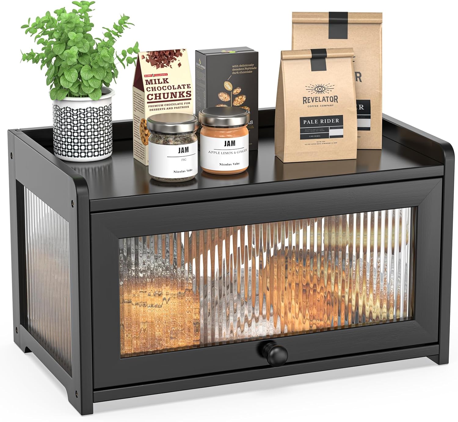 BAMBANG Extra Large Bamboo Bread Box for Kitchen Counter, Double Layer Bread Storage Container Farmhouse Bread Box with 4 Sides Transparency, Breadbox Bin Holder for Homemade Bread, Natural