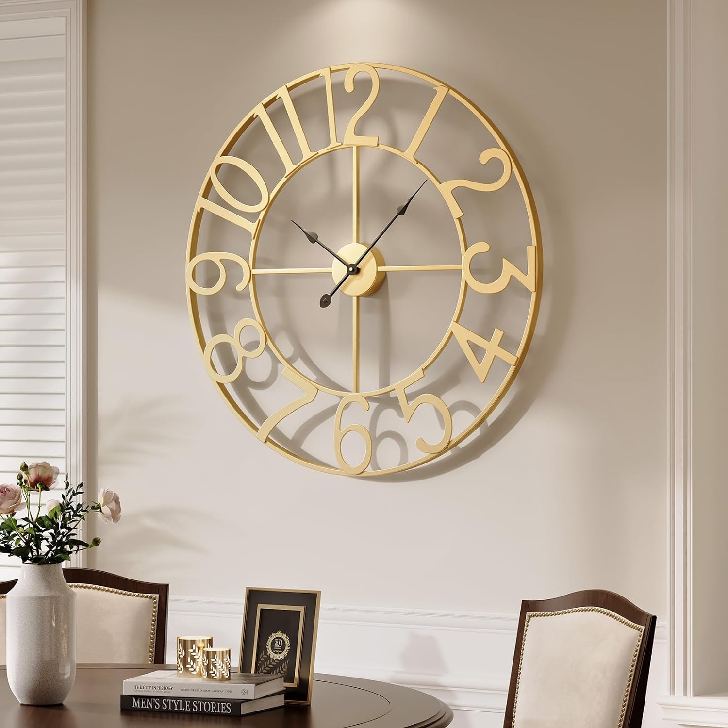 Cuspin Large Wall Clock for Living Room Decor, 30 Inch Decorative Wall Clocks Battery-Operated Silent Non Ticking Metal Modern Black Round Clock Arabic Numerals